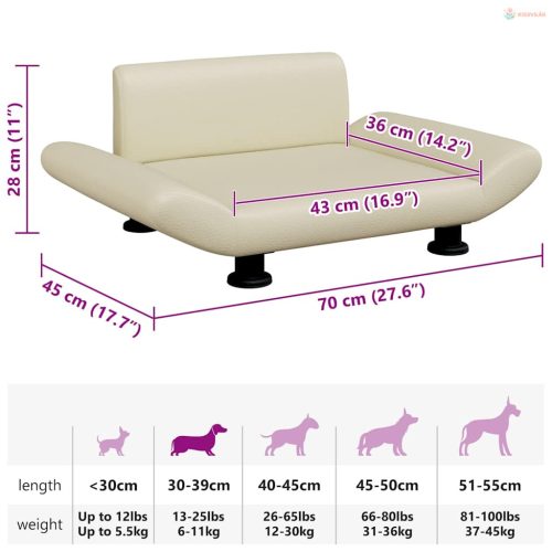 Krémszínű műbőr kutyaágy 70 x 45 x 28 cm