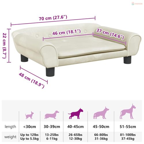 Krémszínű bársony kutyaágy 70 x 48 x 22 cm