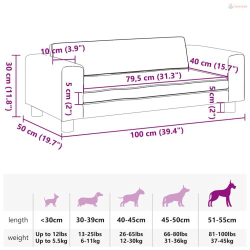 Rózsaszín bársony kutyaágy hosszabbítóval 100 x 50 x 30 cm