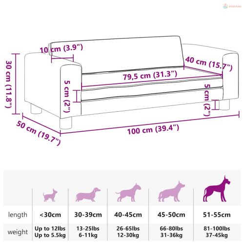 Barna műbőr kutyaágy hosszabbítóval 100 x 50 x 30 cm