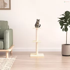 Krémszínű macskabútor szizál kaparófákkal 73 cm