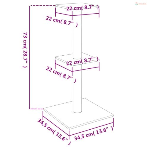 Krémszínű macskabútor szizál kaparófákkal 73 cm