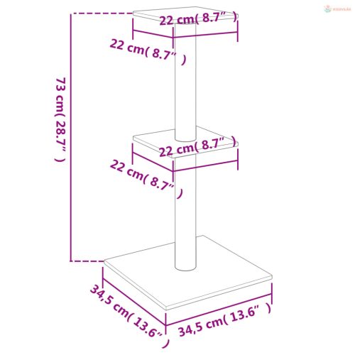 Sötétszürke macskabútor szizál kaparófákkal 73 cm