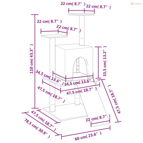 Krémszínű macskabútor szizál kaparófákkal 110 cm
