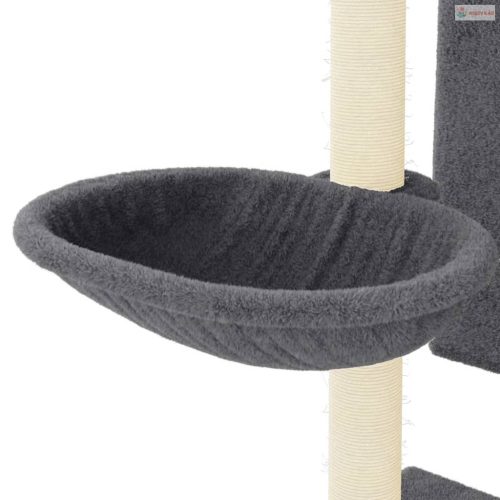 Sötétszürke macskabútor szizál kaparófával 130,5 cm