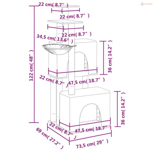 Krémszínű macskakaparófa szizál kaparófákkal 122 cm