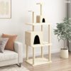 Krémszínű macskabútor szizál kaparófákkal 167 cm