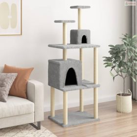   Világosszürke macskabútor szizál kaparóoszlopokkal 167 cm