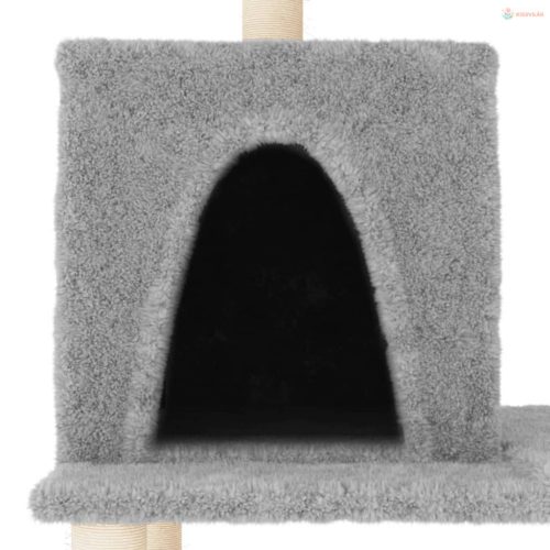 Világosszürke macskabútor szizál kaparóoszlopokkal 167 cm