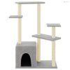 Világosszürke macskabútor szizál kaparófákkal 107,5 cm