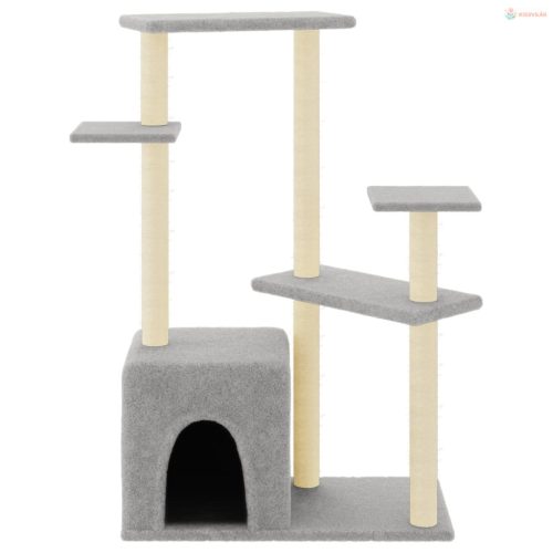 Világosszürke macskabútor szizál kaparófákkal 107,5 cm
