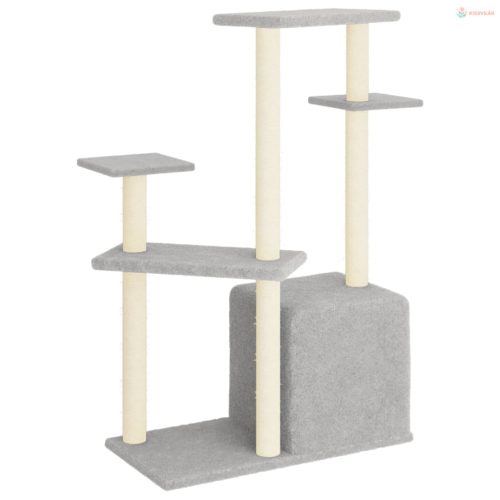 Világosszürke macskabútor szizál kaparófákkal 107,5 cm