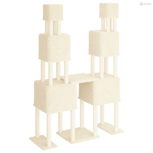 Krémszínű macskabútor szizál kaparófákkal 199 cm