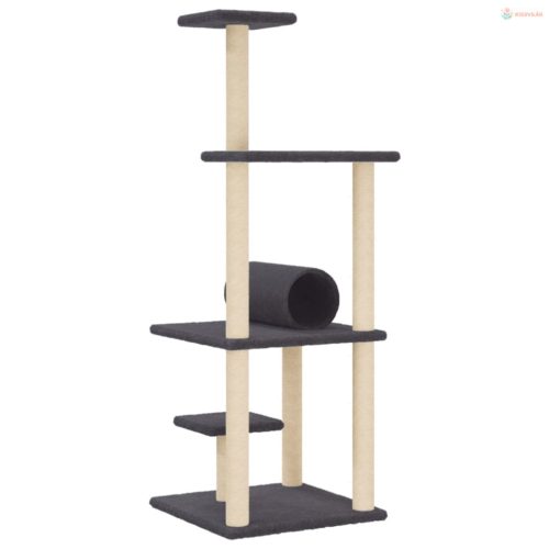 Sötétszürke macskabútor szizál kaparóoszlopokkal 136 cm