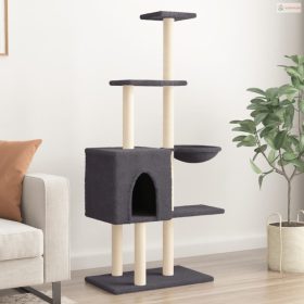 Sötétszürke macskabútor szizál kaparófával 145 cm