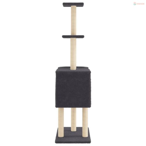 Sötétszürke macskabútor szizál kaparófával 145 cm