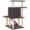 Sötétszürke macskabútor szizál kaparófákkal 97 cm