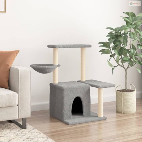 Világosszürke macskabútor szizál kaparófákkal 83 cm