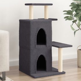 Sötétszürke macskabútor szizál kaparófákkal 97 cm