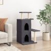 Sötétszürke macskabútor szizál kaparófákkal 97 cm