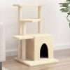Krémszínű macskabútor szizál kaparófákkal 83,5 cm
