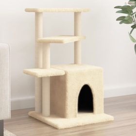 Krémszínű macskabútor szizál kaparófákkal 83,5 cm