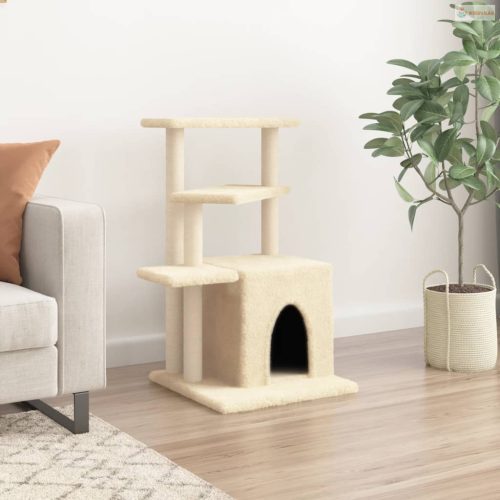 Krémszínű macskabútor szizál kaparófákkal 83,5 cm