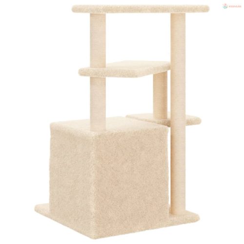 Krémszínű macskabútor szizál kaparófákkal 83,5 cm