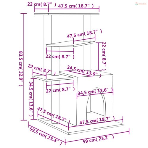 Krémszínű macskabútor szizál kaparófákkal 83,5 cm