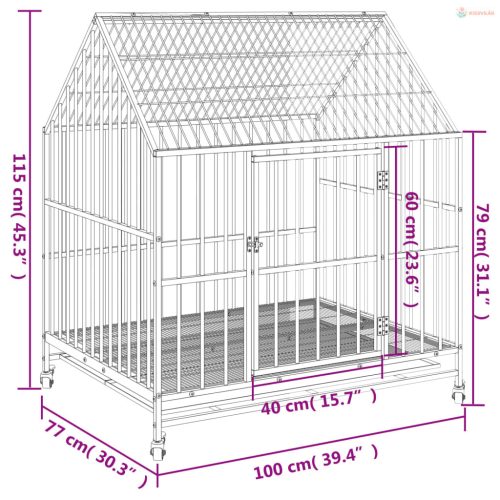 Fekete horganyzott acél kutyaketrec kerekekkel