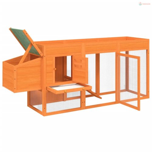 Barna tömör fenyőfa tyúkól 204 x 50 x 84 cm