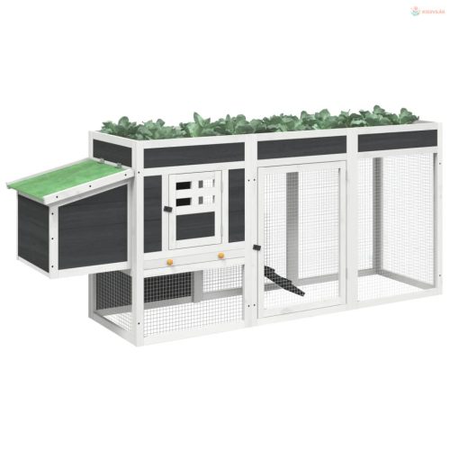 Szürke tömör fenyőfa tyúkól 204 x 50 x 84 cm