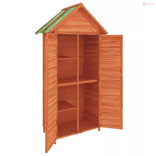 Barna tömör fenyőfa kerti szerszámtároló 89 x 52,5 x 175 cm
