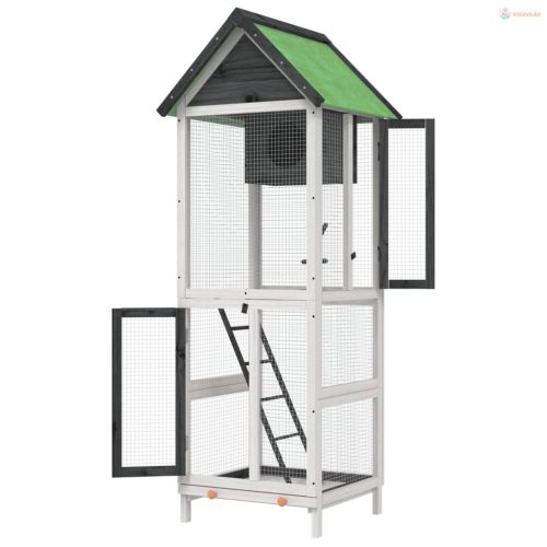 Szürke tömör fenyőfa madárház 60 x 58,5 x 160 cm