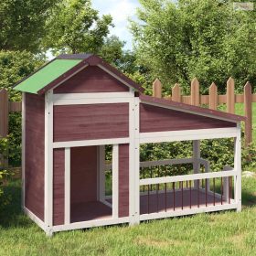 Kávészínű tömör fenyőfa kutyakennel 143x60,5x109 cm