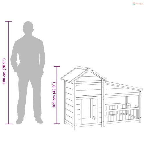 Kávészínű tömör fenyőfa kutyakennel 143x60,5x109 cm
