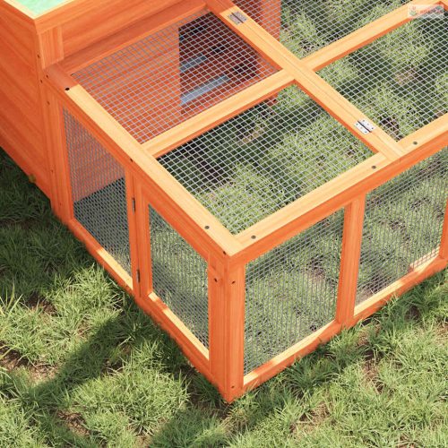 Barna tömör fenyőfa nyúlketrec 144 x 123 x 67,5 cm