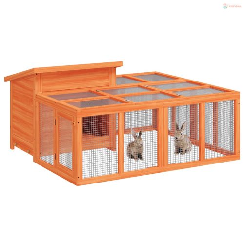 Barna tömör fenyőfa nyúlketrec 144 x 123 x 67,5 cm