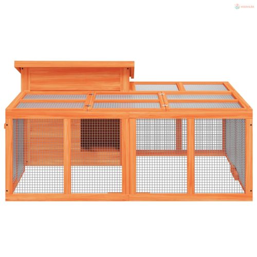 Barna tömör fenyőfa nyúlketrec 144 x 123 x 67,5 cm