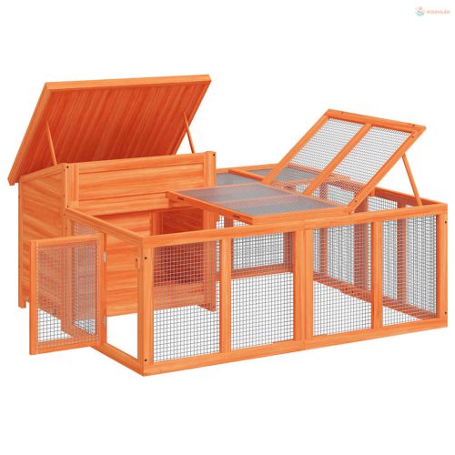 Barna tömör fenyőfa nyúlketrec 144 x 123 x 67,5 cm