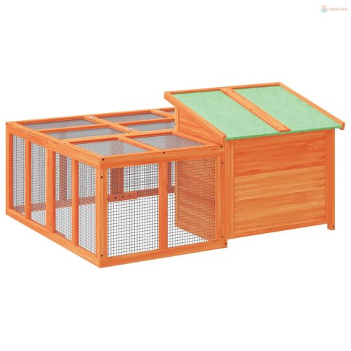 Barna tömör fenyőfa nyúlketrec 144 x 123 x 67,5 cm