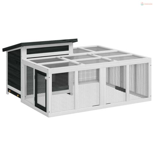 Szürke tömör fenyőfa nyúlketrec 144 x 123 x 67,5 cm