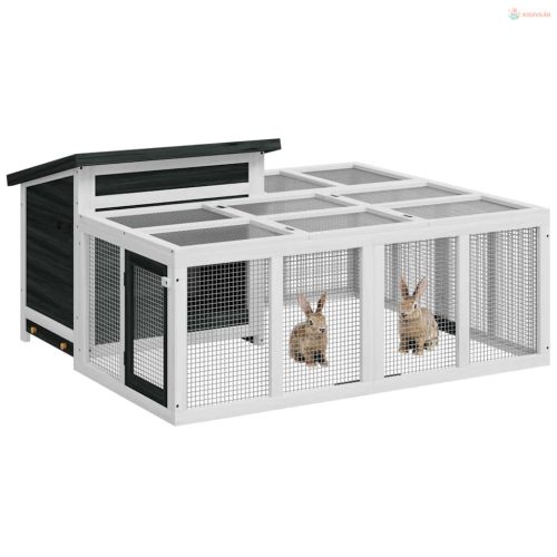 Szürke tömör fenyőfa nyúlketrec 144 x 123 x 67,5 cm