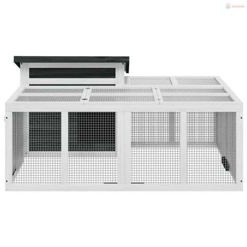 Szürke tömör fenyőfa nyúlketrec 144 x 123 x 67,5 cm