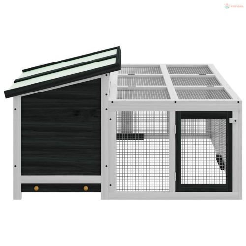 Szürke tömör fenyőfa nyúlketrec 144 x 123 x 67,5 cm