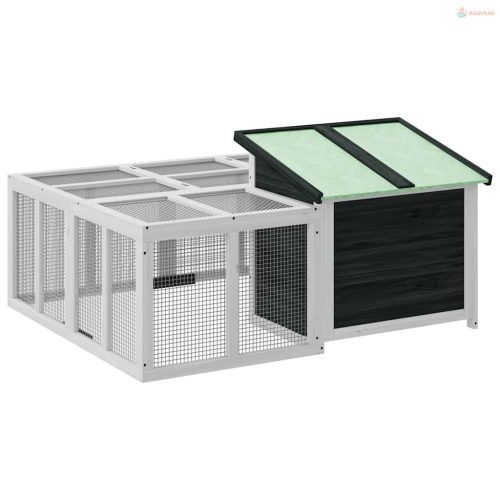 Szürke tömör fenyőfa nyúlketrec 144 x 123 x 67,5 cm