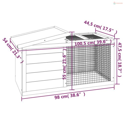 Barna tömör fenyőfa nyúlketrec 100,5 x 54 x 55 cm