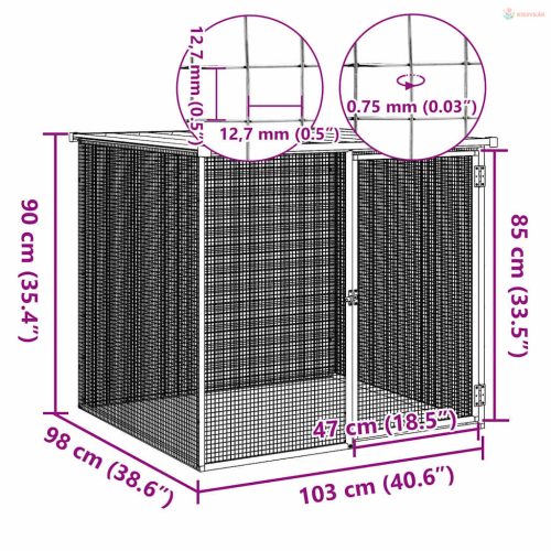 Világosszürke horganyzott acél tyúkketrec tetővel 103x98x90 cm