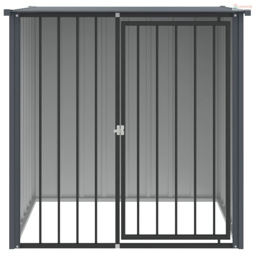 Fekete horganyzott acél kutyakennel tetővel 110x103x109 cm