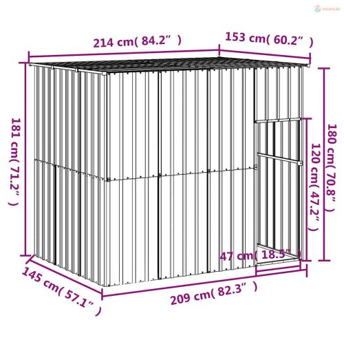 Antracit horganyzott acél kutyakennel tetővel 214x153x181 cm